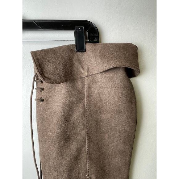 Thigh High Faux Suede Boots 8M Over The Knee Lace Up Taupe Pirate Style Boots - Picture 2 of 16